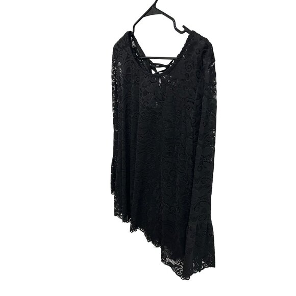 Kate & Mallory Womens XL Black Lace Top Floral Whmsigoth Witchy Bell Sleeve - Picture 3 of 11